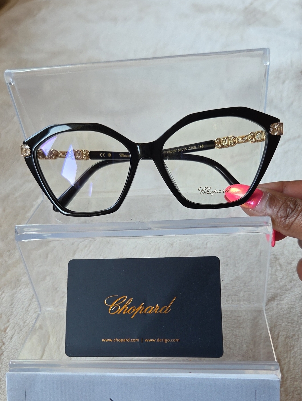 Chopard Luxury Black Women's Optical Glasses with Gold Temples - Picture 2 of 11
